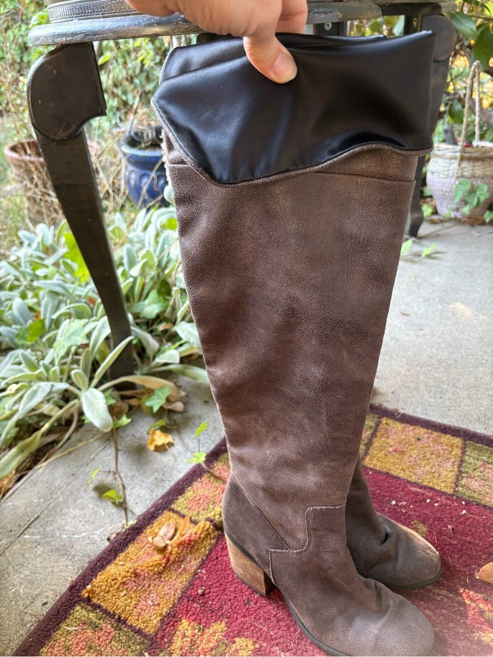 Over-the-Knee Brown Suede Boots with Fold-Over Cuff